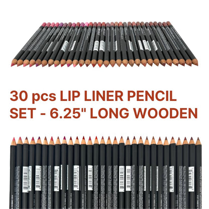 30 pcs Lip Liner Pencil Set, High Pigmented Lip Makeup, Long-wearing, Deep and Rich in Color, Enhance Lip Volume, 6.25 inches Long Wooden Pencil