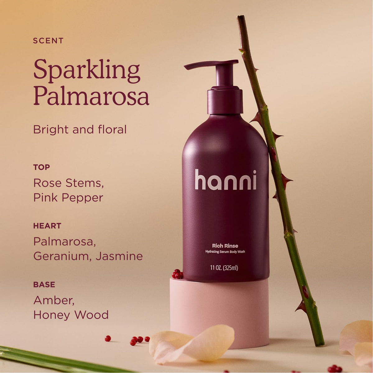 HANNI Rich Rinse Hydrating Serum Body Wash, Glycerin + Aloe, 325 mL/11 oz