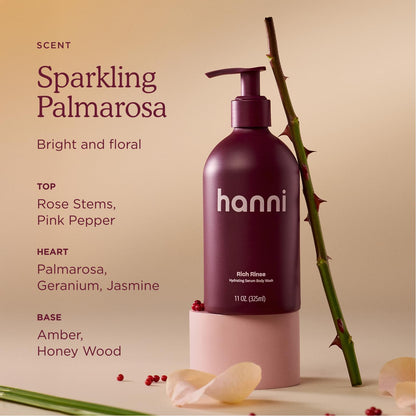 HANNI Rich Rinse Hydrating Serum Body Wash, Glycerin + Aloe, 325 mL/11 oz