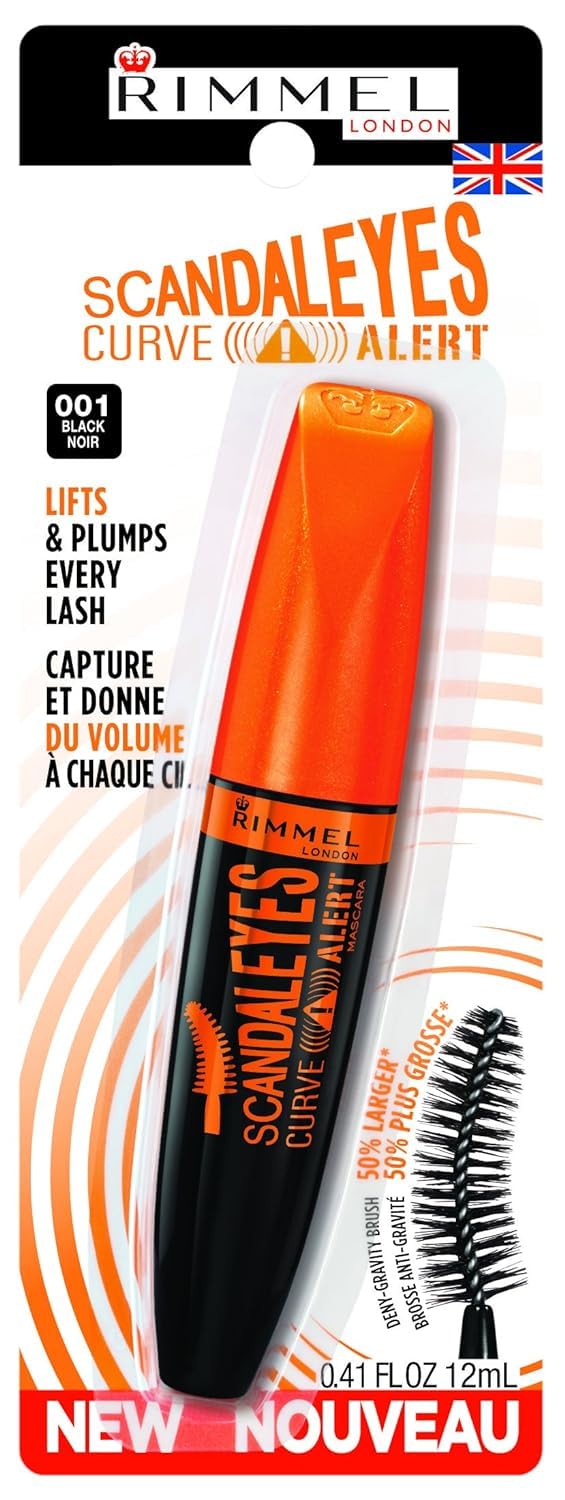 Rimmel Scandaleyes Curve Alert Mascara, Volumizing, Curls, Plumps, 001, Black, 0.41oz