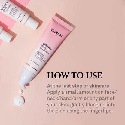 COSNORI W. Dress Tone-Up Cream - Quick Skin Tone Balancer, Evens Out Complexion, Natural No-Makeup Look, Sebum Control for Face & Body, Vegan, Not Tested on Animals, K-Beauty, 1.7 Fl Oz