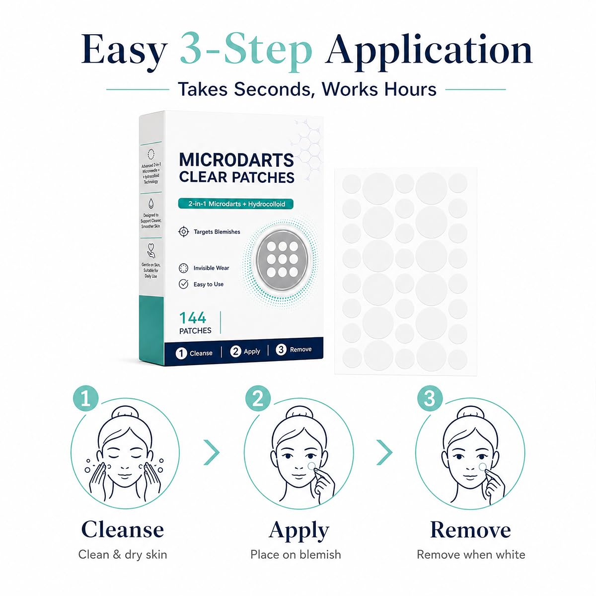 3PCS Microdarts Clear Patches, 2-in-1 Microdarts & Hydrocolloid Patch, Gentle Formula for All Skin, Natural Hydrocolloid Patches for Women and Men