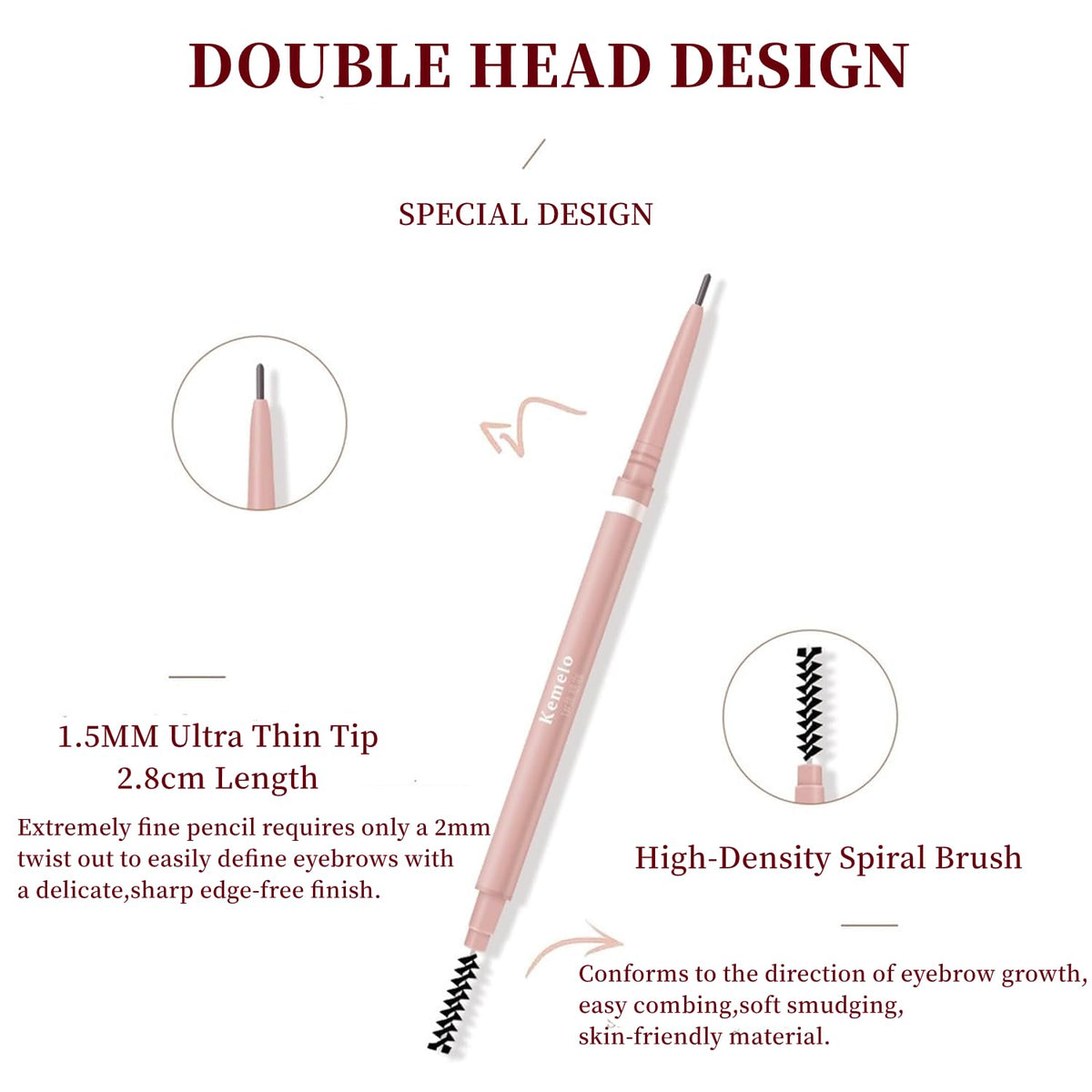 Grey Eyebrow Pencil,2Pcs Professional Micro Brow Pencil with Spoolie Brush