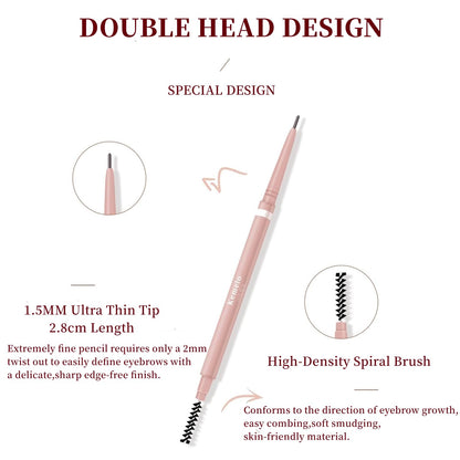 Grey Eyebrow Pencil,2Pcs Professional Micro Brow Pencil with Spoolie Brush