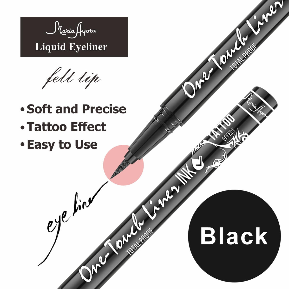 Triple Pack of Vegan-Approved Hypoallergenic Liquid Eyeliner Pens, Tattoo Effect, Quick Dry, Waterproof, Smudgeproof, Long-lasting & Felt Tip Eyeliner pen: Precision Beauty for Women (Classic Black)