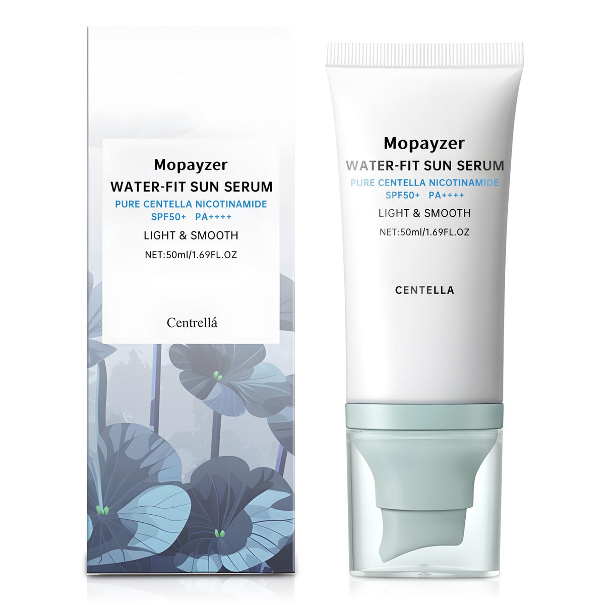 Centella Sunscreen SPF 50, Hyalu Cica Sunscreen for Face, Water Resistant Strong UV Protection No White Cast, Madagascar Face Sun Screen Oil Free, Water Fit Sun Serum(Blue 1)