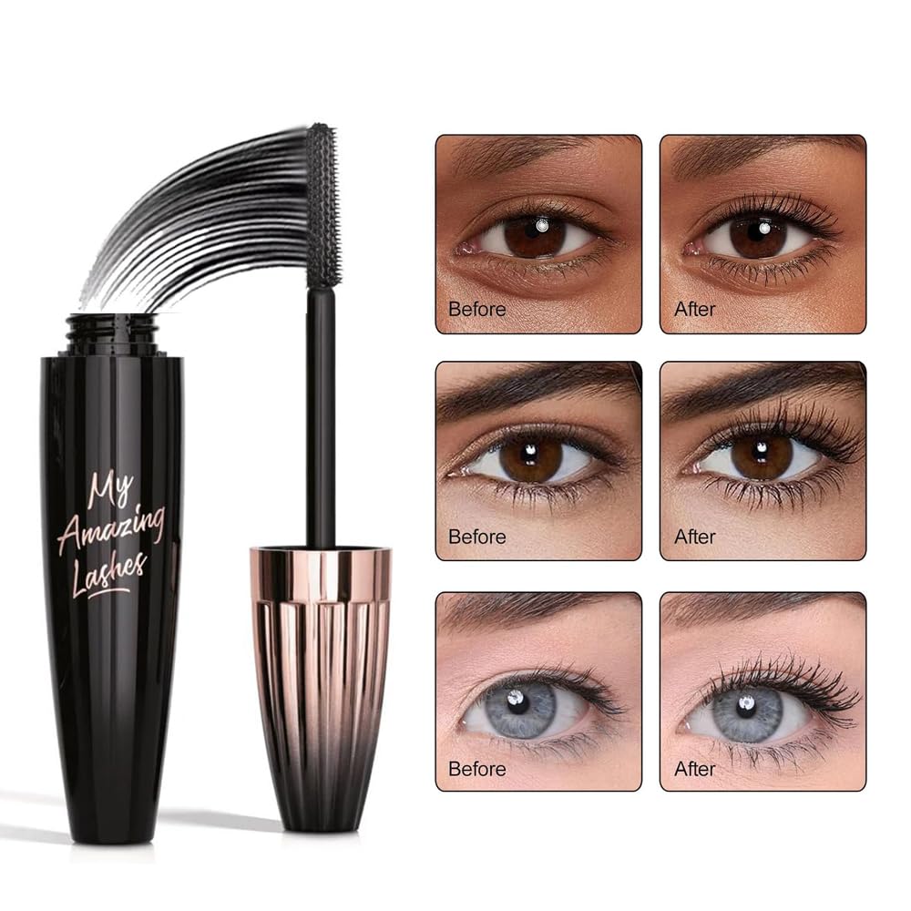 My Amazing Lashes 4D Silk Fiber Mascara for Mature Women Over 60, Black Waterproof, Volume & Length, Smudge‑Proof, No Clumping, 1‑Pack