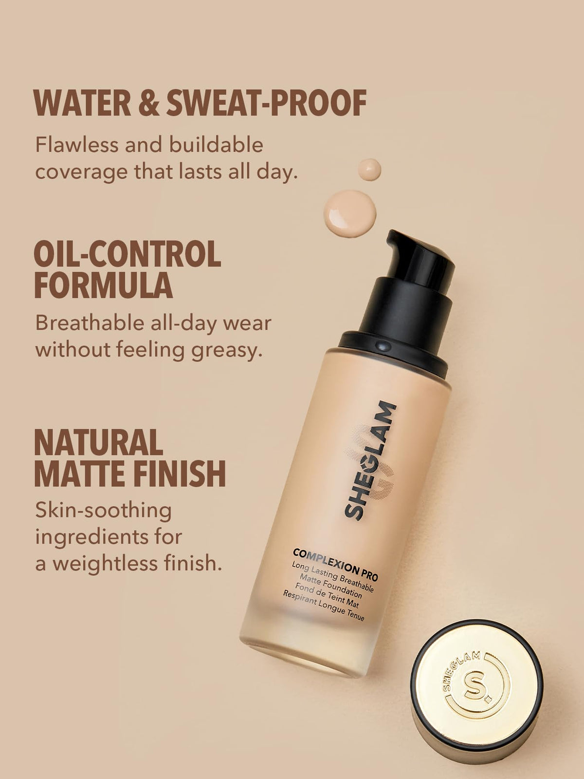 SHEGLAM Full Coverage Foundation Makeup Long Lasting Waterproof Matte Dewy Liquid Foundation - Nude