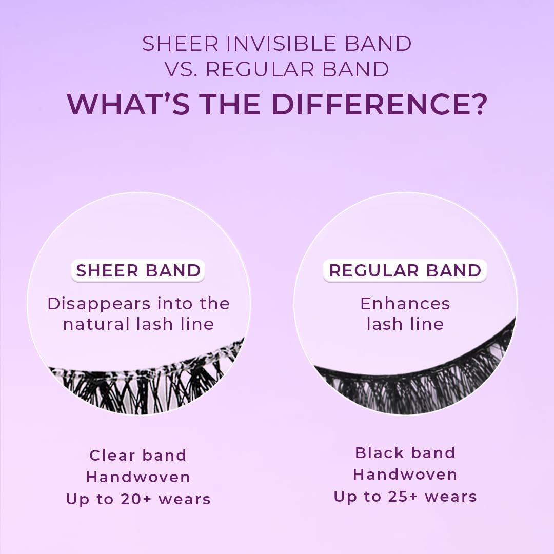 Lilly Lashes Sheer Band, False Eyelashes with Invisible Band Lashes, Half Lashes Natural Look, Half Lash Cateye Style, Reusable Eyelashes 20x, Lash Glue not Included, 13.5mm (Enticing)