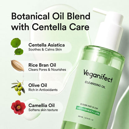VEGANIFECT LHA Cleansing Oil, Pore Control, Blackhead Remover & Sebum Care, Gentle Melting Oil Cleanser for Face, Makeup Remover, Korean Skincare 205ml/6.93 fl oz