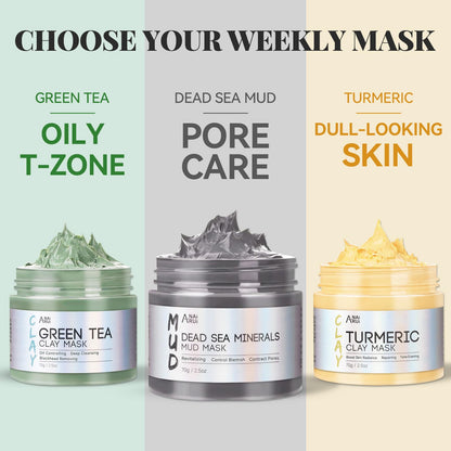 ANAI RUI 3-Pcs Face Mask Set, Turmeric, Green Tea & Dead Sea Clay Masks