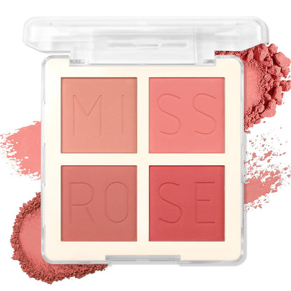 4 Color Matte Blush Palette for Cheeks - Highly Pigmented Pressed Powder for Face Blush Makeup, Long Lasting & Waterproof, Natural Nude, Pink & Red Shades for All Skin Tones (03 Dusty Rose)