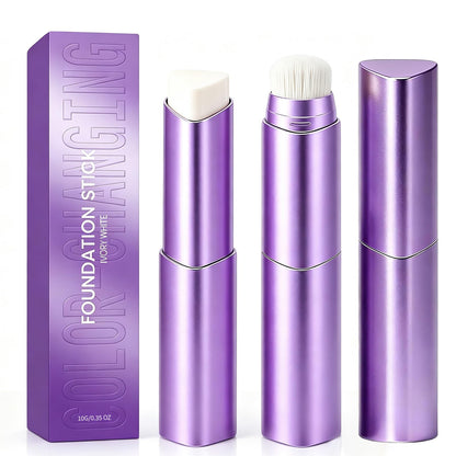 Face Color Love Changing Foundation Stick 2-Pack, 2-in-1 Foundation Stick with Built-in Blending Brush, Moisturizing Long Lasting Makeup for Deep Skin Tone, Buildable Coverage, Natural Finish