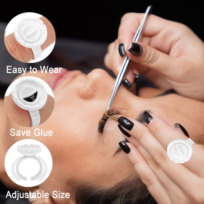 Glue Rings for Eyelash Extension, 300 PCS Glue Rings Lash Extension Supplies Lash Rings for Glue, Disposable Glue Cups Eyelash Glue Holder Lash Extension Glue Rings, Lash Fan Blossom Glue Cups, White