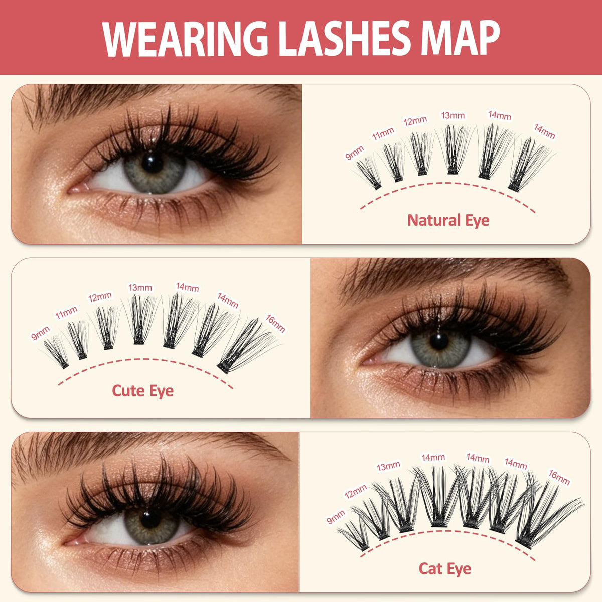 LAVONE Lash Clusters Kit, 280Pcs Waterproof D Curl 9-16mm Individua Lashes