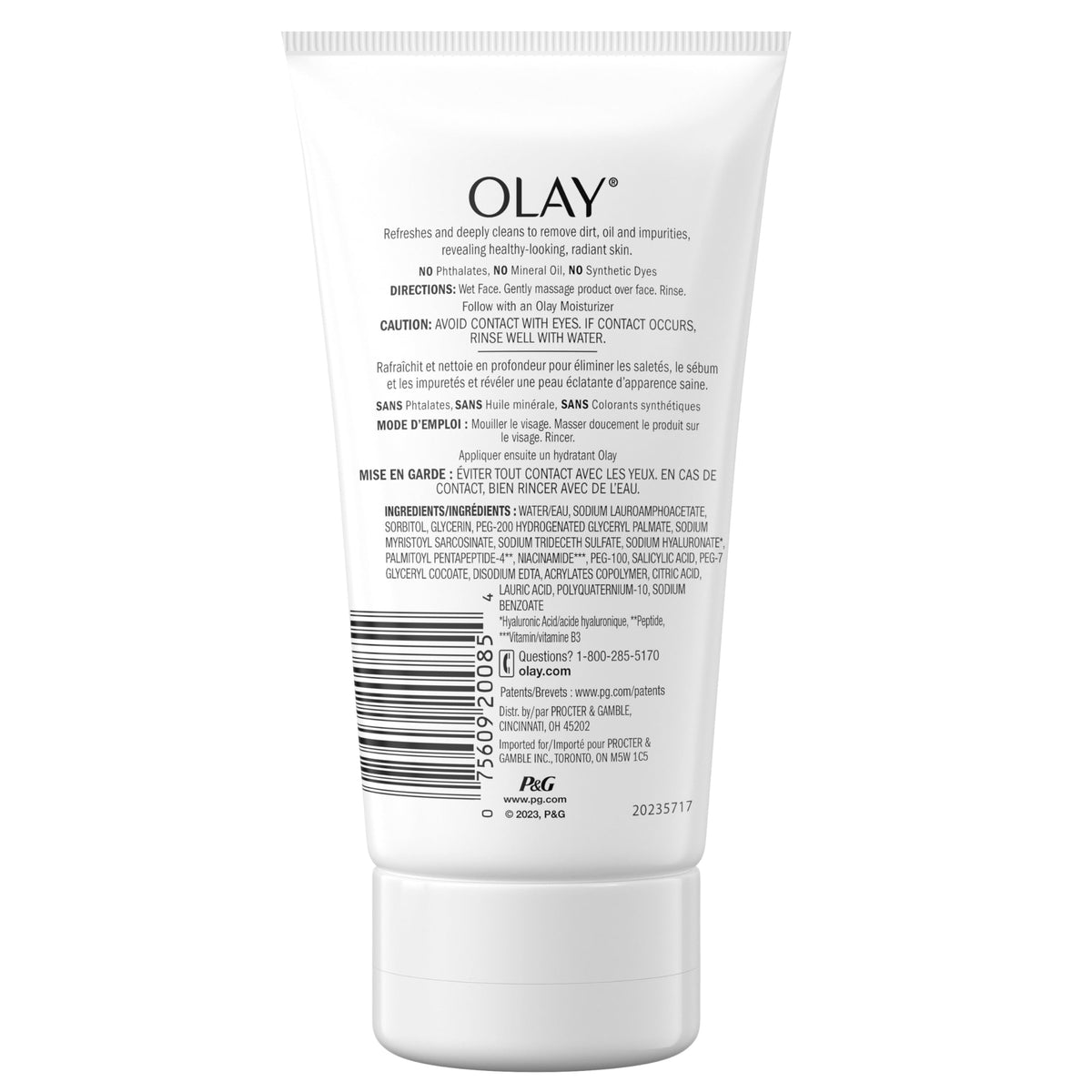 Olay Regenerist Hyaluronic + Peptide 24 Face Wash, Fragrance-Free, 5.0 o