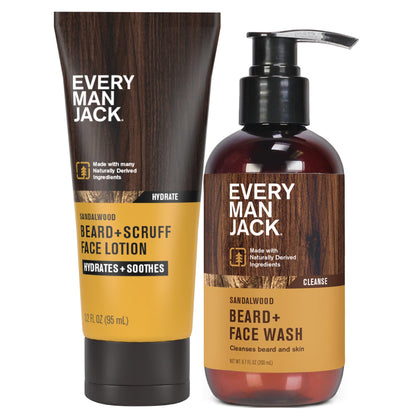 Every Man Jack Beard & Face Wash and Lotion Set for Men, Sandalwood Teak
