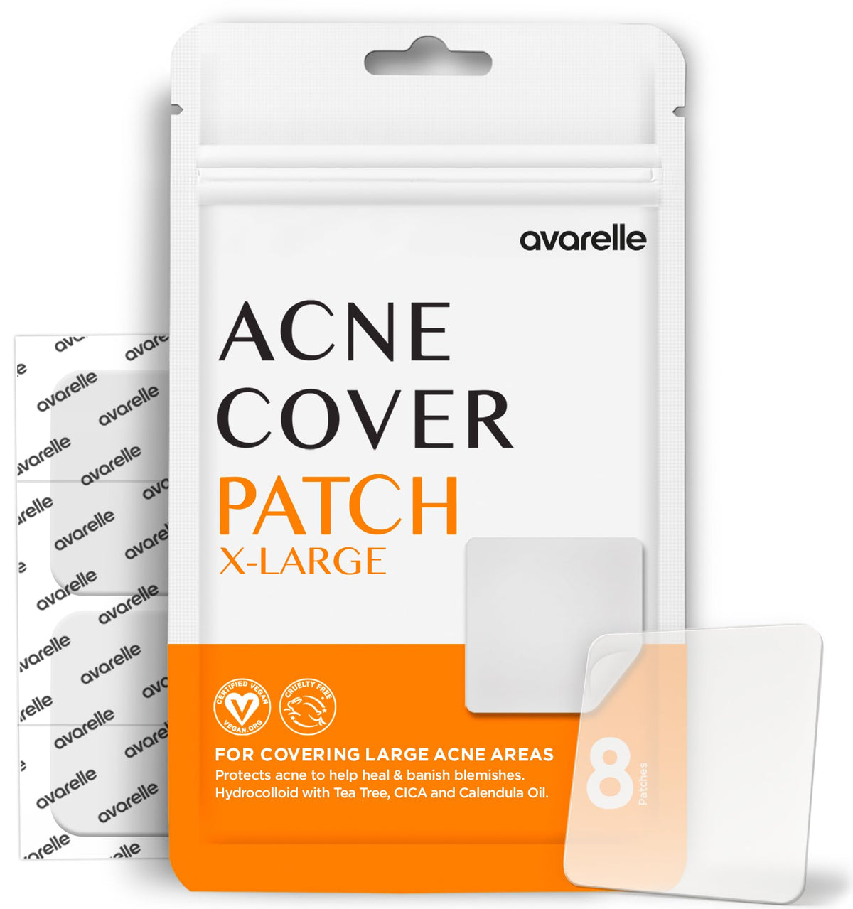 AVARELLE XL Large Hydrocolloid Acne Cover Patches for Face & Body 8 Count