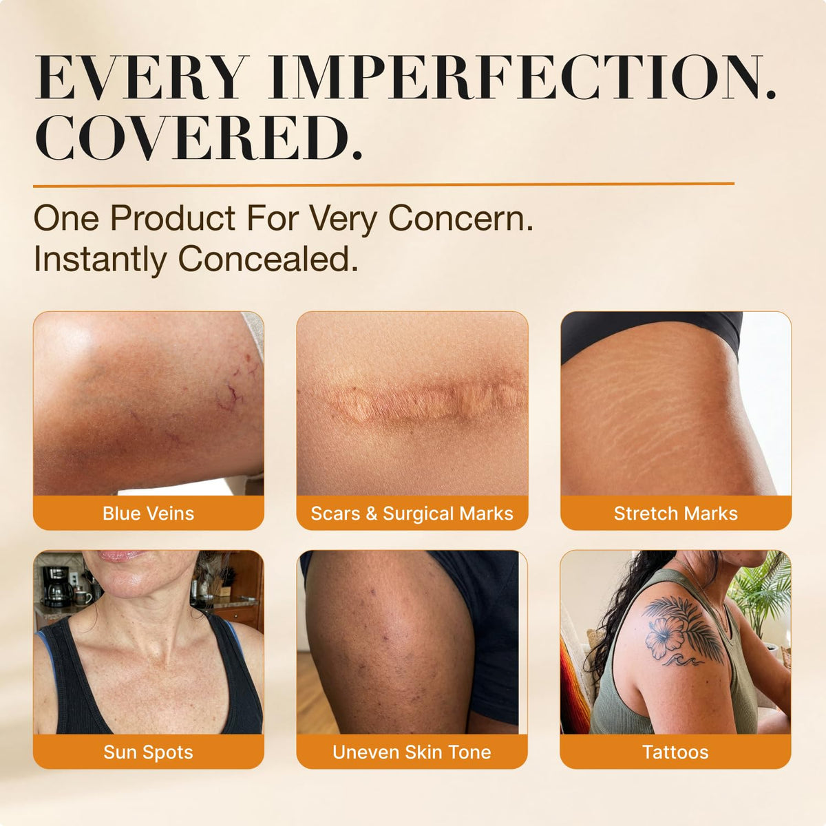 Miracle de Paris Body Coverage Perfector – Tattoo Cover Up Makeup Waterproof, Body Foundation & Leg Makeup, Transfer-Resistant Body Concealer for Legs, Scars & Uneven Skin Tone, 3.38 fl oz, Light