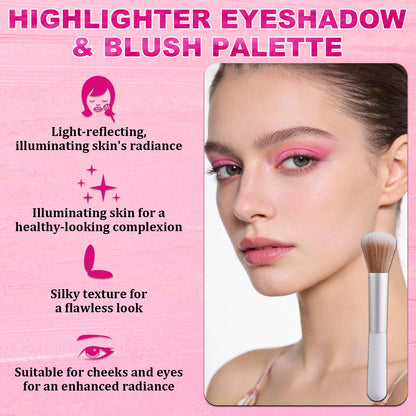 4-In-1 Eye & Cheek Palette, Blush Highlighter with 1 PCS Brush