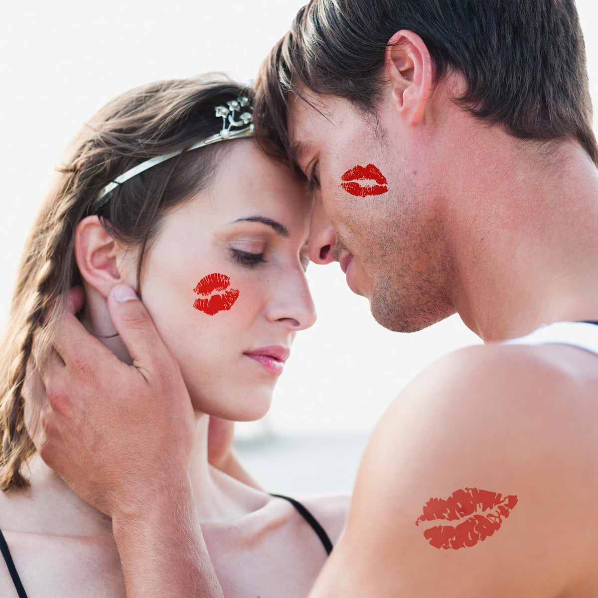 Bright Red Lip Print Temporary Tattoo Sticker Halloween Face Tattoos