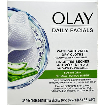 OLAY Daily Gentle Clean 5-in-1 Water Activated Cloths, 33 Count (Pack of 3)