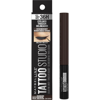 Maybelline TattooStudio Liquid Ink Longwear Liquid Eyeliner Makeup, Dark Henna Brown, 1 Count