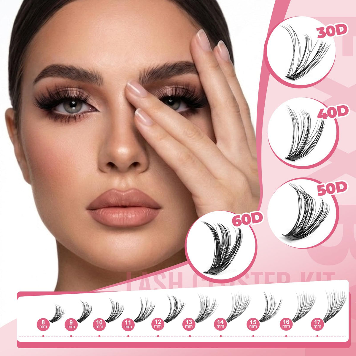 Wispy Lash Clusters Kit 800pcs Lash Extension Kit DIY Eyelash Clusters 30D&40D&50D Lashes Clusters 8-18mm With Lash Bond and Seal, Lash Tweezers, Lash Remover，Lash Brush