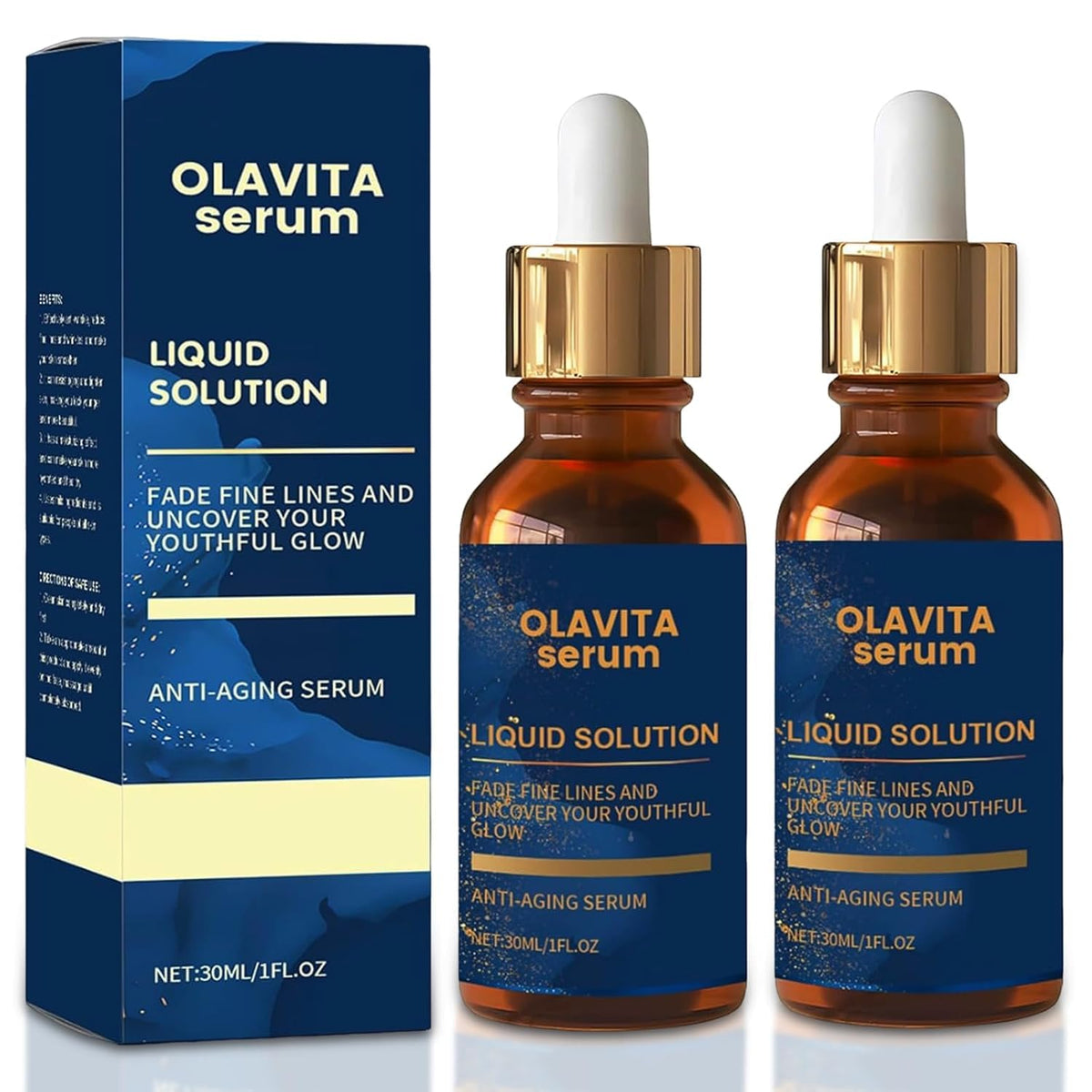 Olavita Liquid Solution Anti Aging Serum, Olavita Serum Vitamin C & E Serum, Promotes Skin Collagen Production, smoothes wrinkles and fine lines (2PCS)