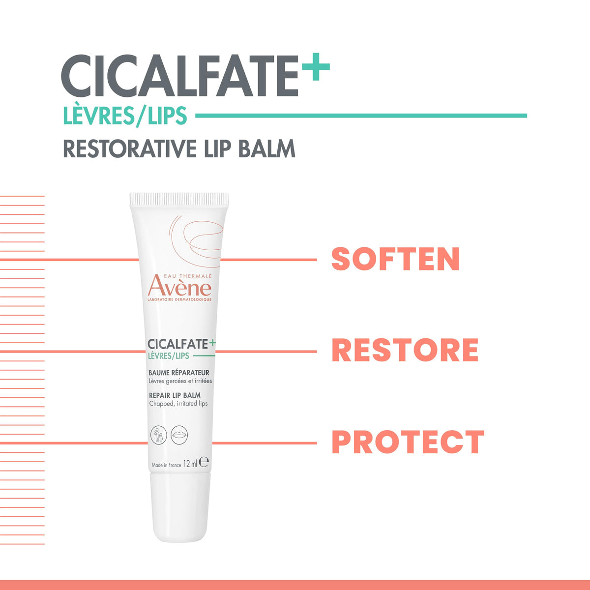 Avène Cicalfate+ Restorative Lip Balm, Soothes and Restores Dry, Chapped Lips. Protective Lip Balm for sensitive skin, Helps restore skin barrier, Fragrance-free