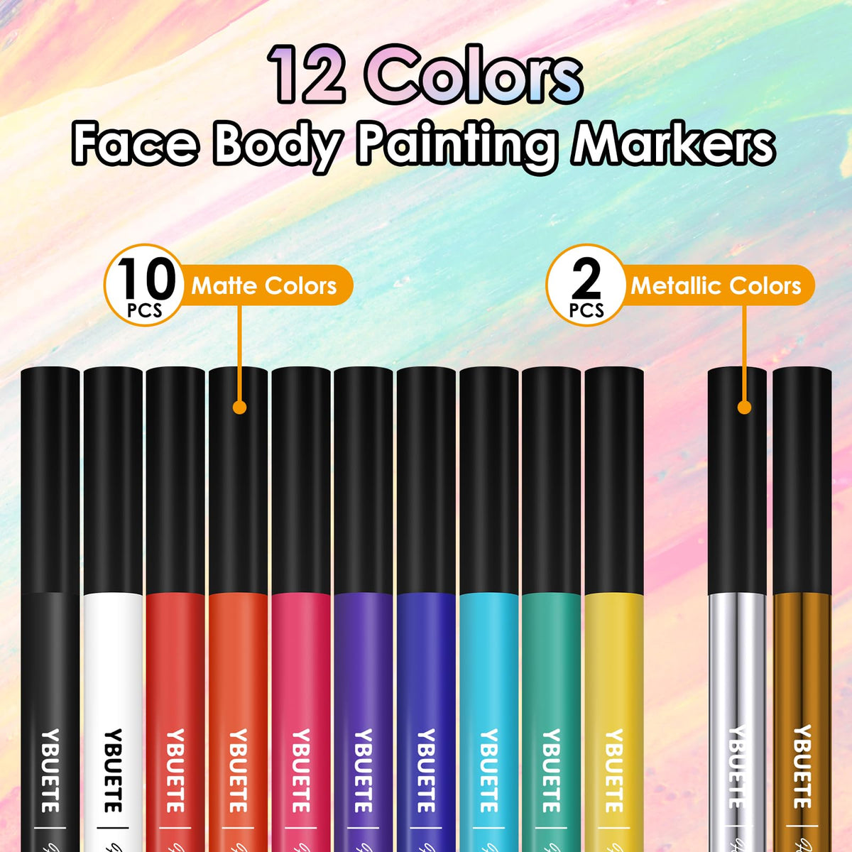 YBUETE 12 Colors Water Resistance Temporary Face Body Painting Markers