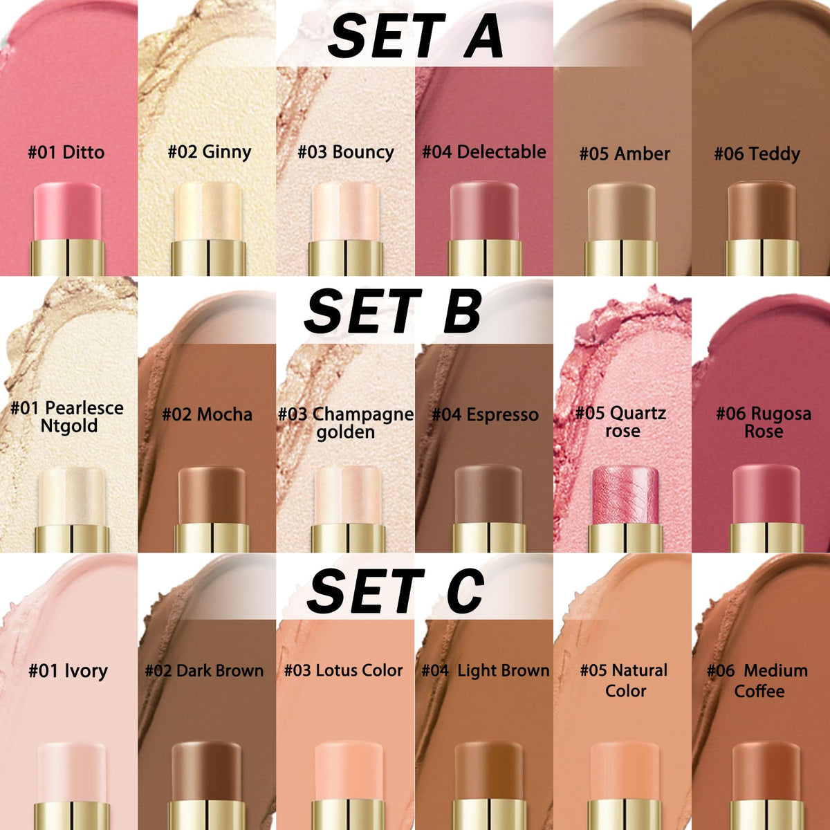 IONSGAKO 6 Colors Double-ended Cream Contour Stick Makeup Kit, Set A