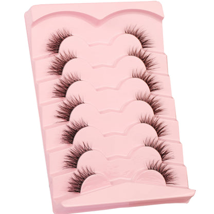 Gmagictobo Half Lashes Cat Eye Clear Band Lashes Fluffy False Eyelashes Natural Wispy 3D Faux Mink Lashes Pack Soft Strips Fake Eyelashes 7 Pairs