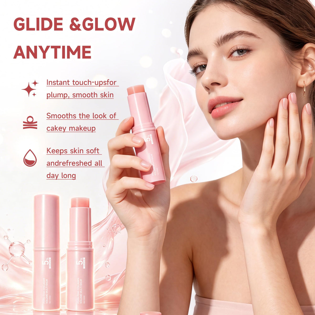 2 Pcs PDRN Pink Collagen Volume Multi Balm Stick, Hydrate and Brighten Skin