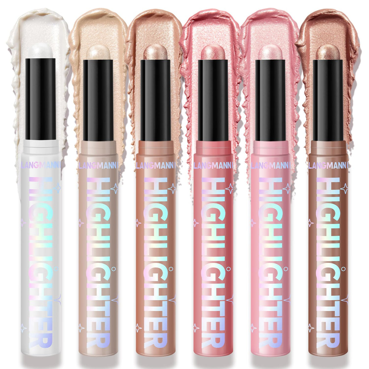 6-Color Cream Highlighter Stick Set for Face, Luminous Glow Makeup Kit
