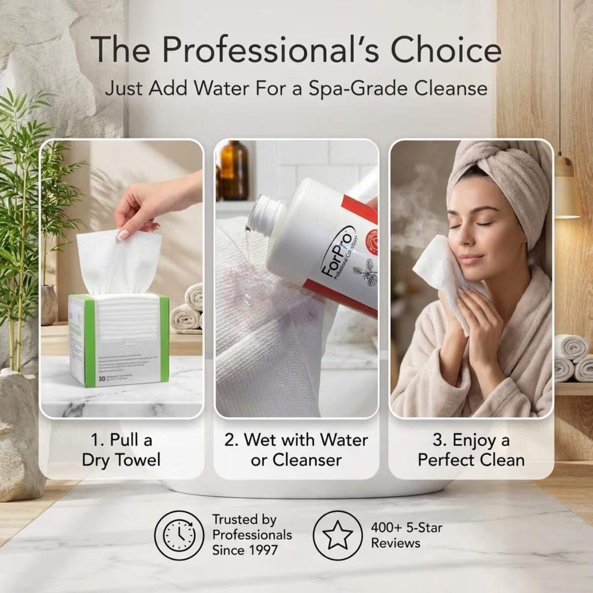 ForPro Pure & Simple XL Facial Towels, 50ct, 10"x11.5", Vegan, Cruelty-Free
