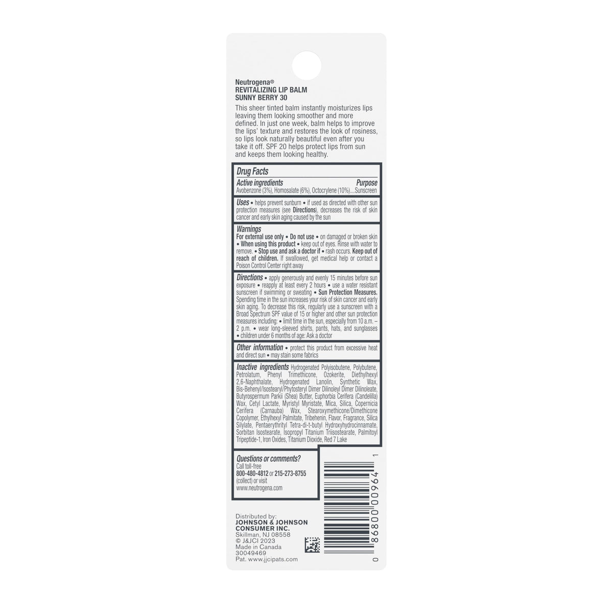 Neutrogena Revitalizing Tinted Lip Balm SPF 20, Sheer Sunny Berry, .15 oz