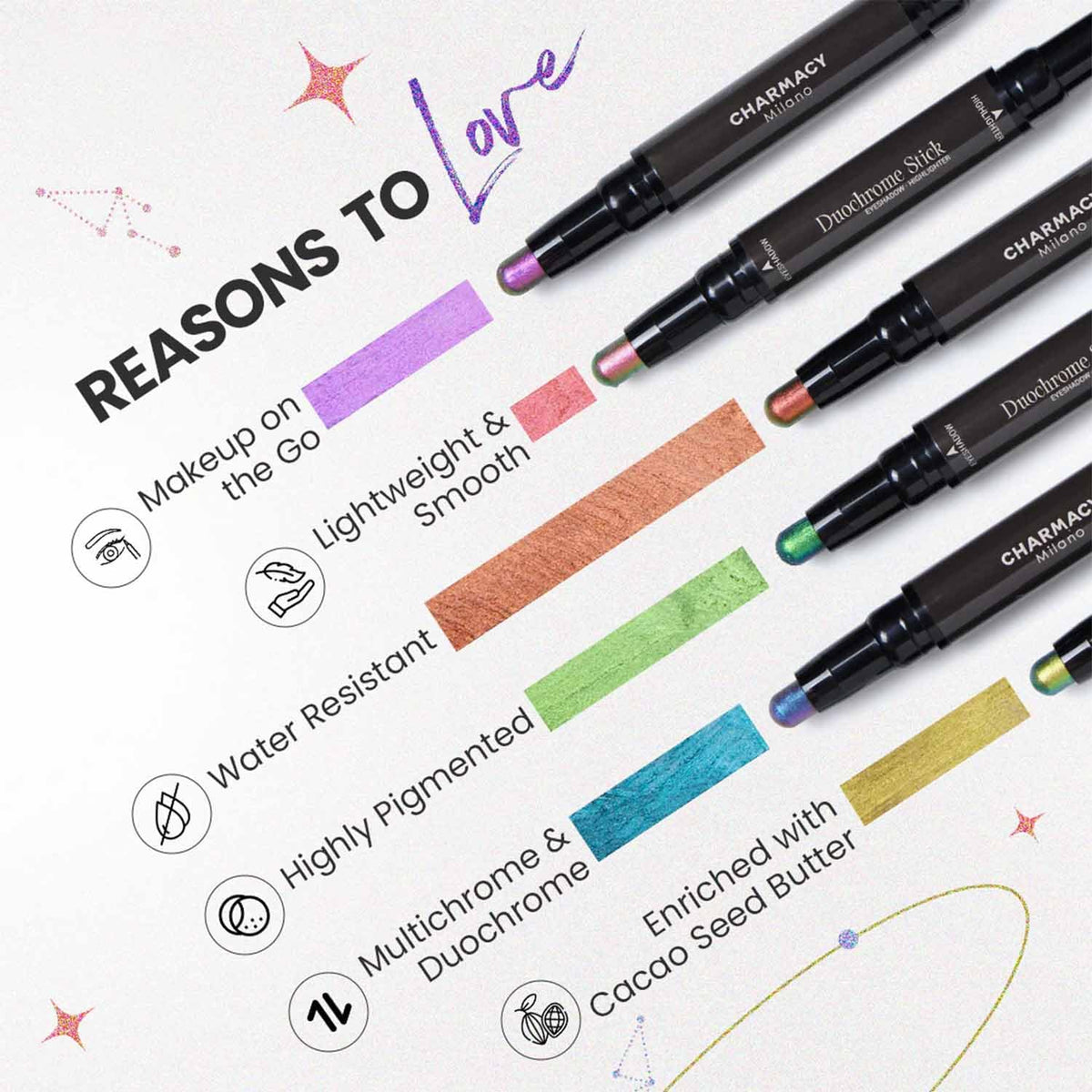 CHARMACY Multichrome 2 in 1 Cream Eyeshadow Stick, Waterproof Eye Brightener Highlighter Stick Makeup, High Pigmented, Smudge-Proof, Vegan & Cruelty-Free (#904)