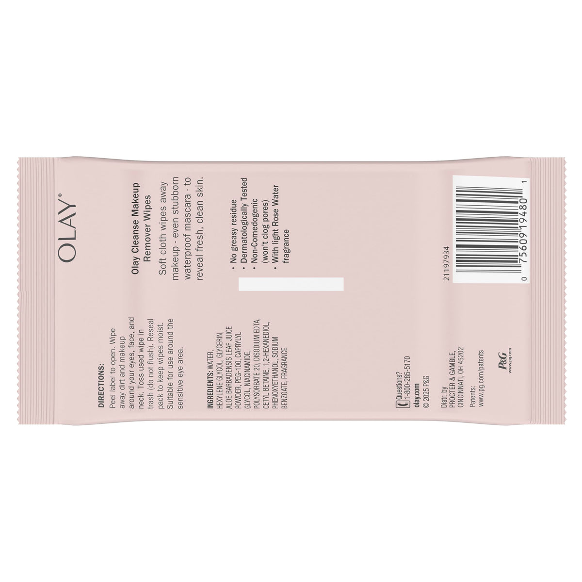 Olay Cleanse Makeup Remover Wipes, Rose Water Scent, Facial Cleansing Wipes Remove Makeup Dirt & Oil, Removes Waterproof Mascara, Soft Cloths for Eyes Face & Neck, No Greasy Residue, 25 Count, 3-Pack