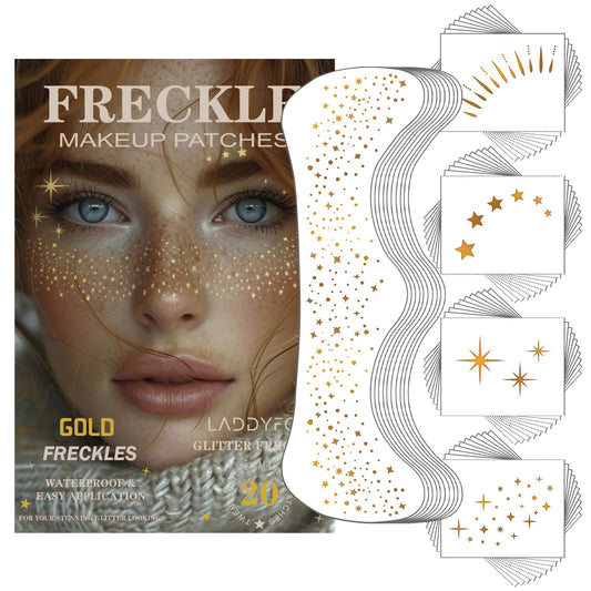 50Pcs Gold Temporary Glitter Freckles Face Tattoos, Renaissance Accessories