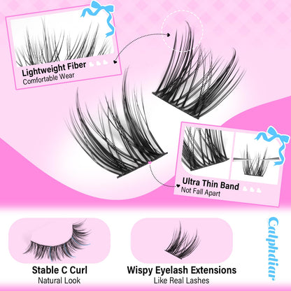 calphdair Natural Lash Clusters with Bottom Lashes DIY Wispy Cluster Eyelash Extensions C-curly Individual Lashes 11-13mm Short Eyelash Clusters Manga Cluster Lashes with Bottom Lash Extension 164pcs