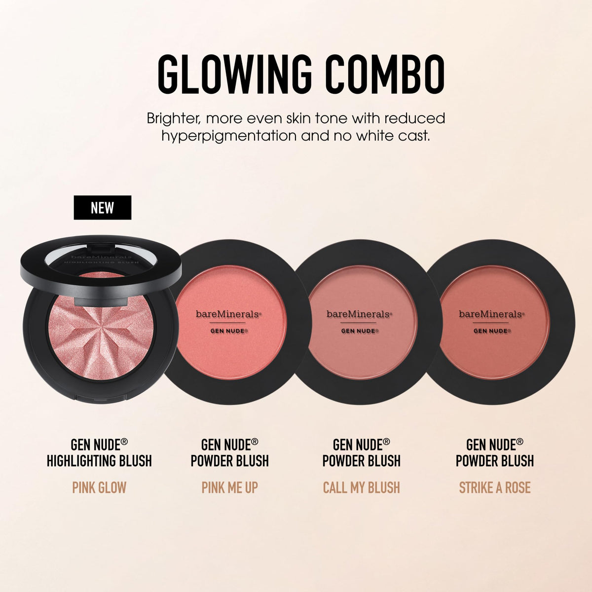 bareMinerals Gen Nude Highlighting Blush, Pink Glow, 3.2g