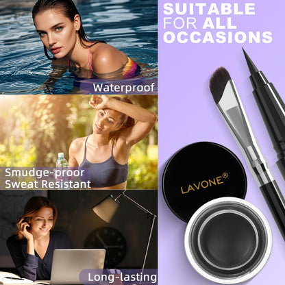 Eyeliner Makeup Kit, Waterproof Gel Eyeliner, Liquid Liner and Brush, Black