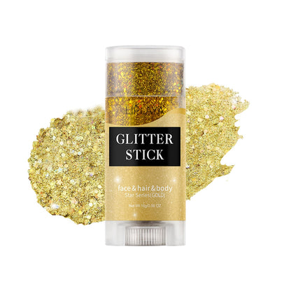 Gold Face and Body Glitter Stick, Holographic Sparkling Neon Outfit Singer Concert Music Rave Festival Color Party Accessories Glitter Makeup.
