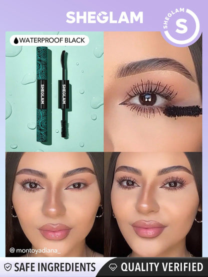 SHEGLAM 2 In 1 Black Volume and Length Waterproof Mascara Long Lasting Dual-Ended Tubing Eye Makeup
