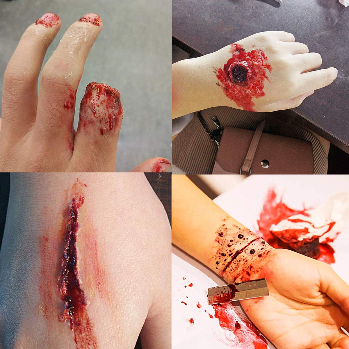 MEICOLY Quality Updated Halloween Coagulated Blood,30g/1.06 oz Fake Blood Gel with Black Stipple Sponge,for SFX Wound,Cuts,Clown,Vampire Film Cosplay Scab Makeup,