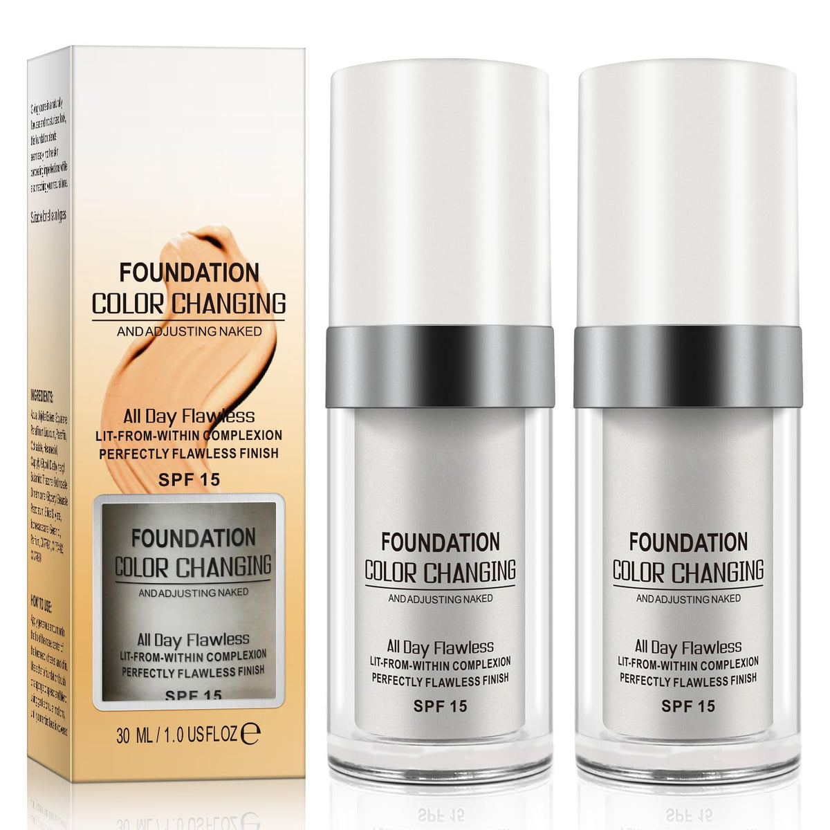 ReviGLam TLM Colour Changing Liquid Foundation Hides Wrinkles & Lines, BB Cream Makeup Base Concealer Cover Moisturizing Fluid for all Skin Tone SPF15, Pack of 2
