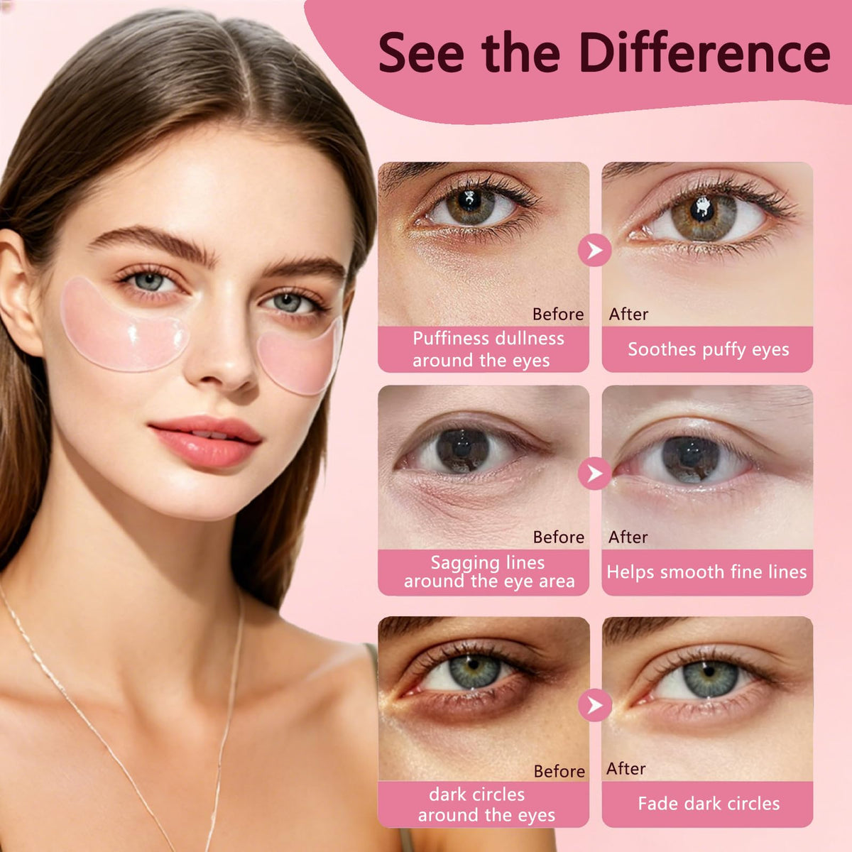 80 Pcs Collagen Eye Masks,Pink Eye Patches for Smile Lines and Wrinkles