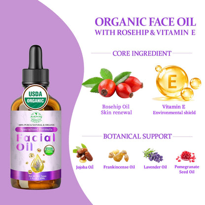 MMPANG Organic Glow Face Oil with Rosehip Oil, Facial Oil for Dry Skin