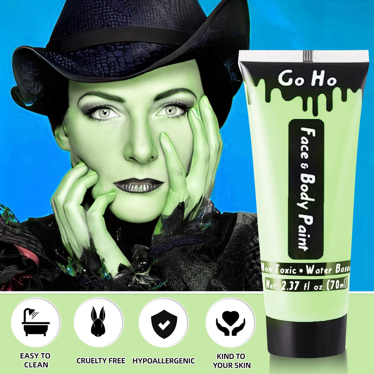 Go Ho Pastel Green Body Paint Washable for Halloween Makeup(2.37oz)